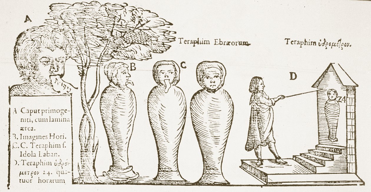 Teraphim, copy of a 17th century illustration, used in a History of Magic, published late 19th century by English School