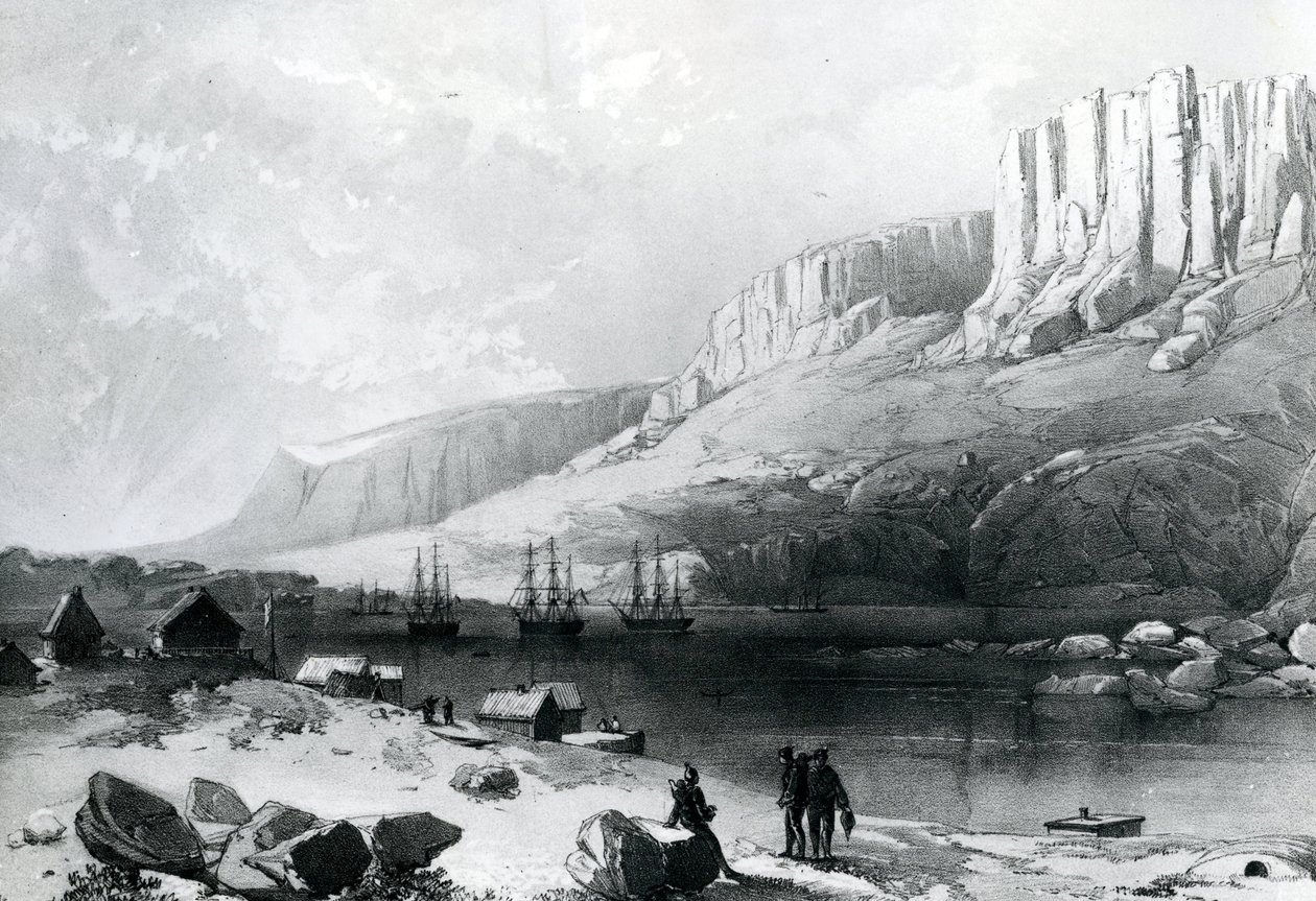 The Arctic Squadron in Leevely Harbour, Island of Disco, Coast of Greenland by English School
