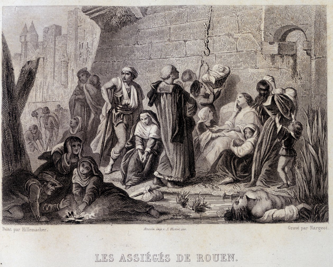 The Besieged of Rouen (engraving) by English School