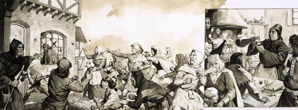 The Black Death Sweeps Across Europe in the Middle Ages by English School