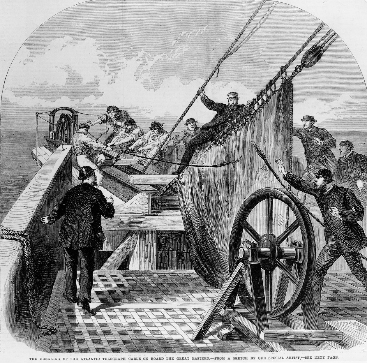 The Breaking of the Atlantic Telegraph Cable on Board the Great Eastern, 1865 by English School