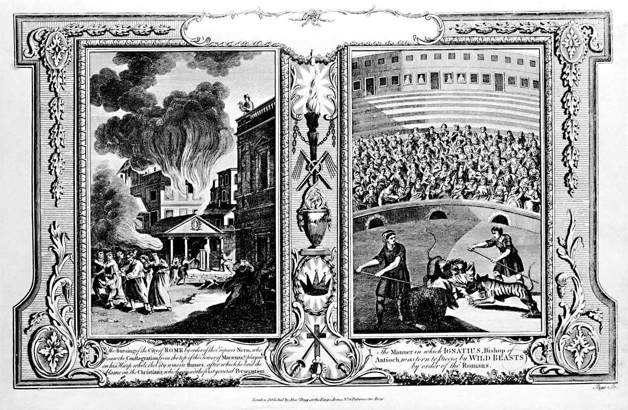 The Burning of the City of Rome and the Bishop of Antioch Being Killed by Lions, from 