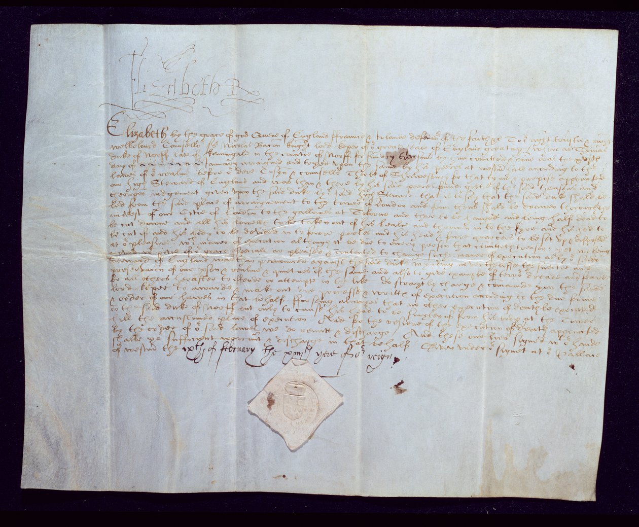 The Death Warrant of Thomas Howard, 4th Duke of Norfolk, signed by Queen Elizabeth I by English School
