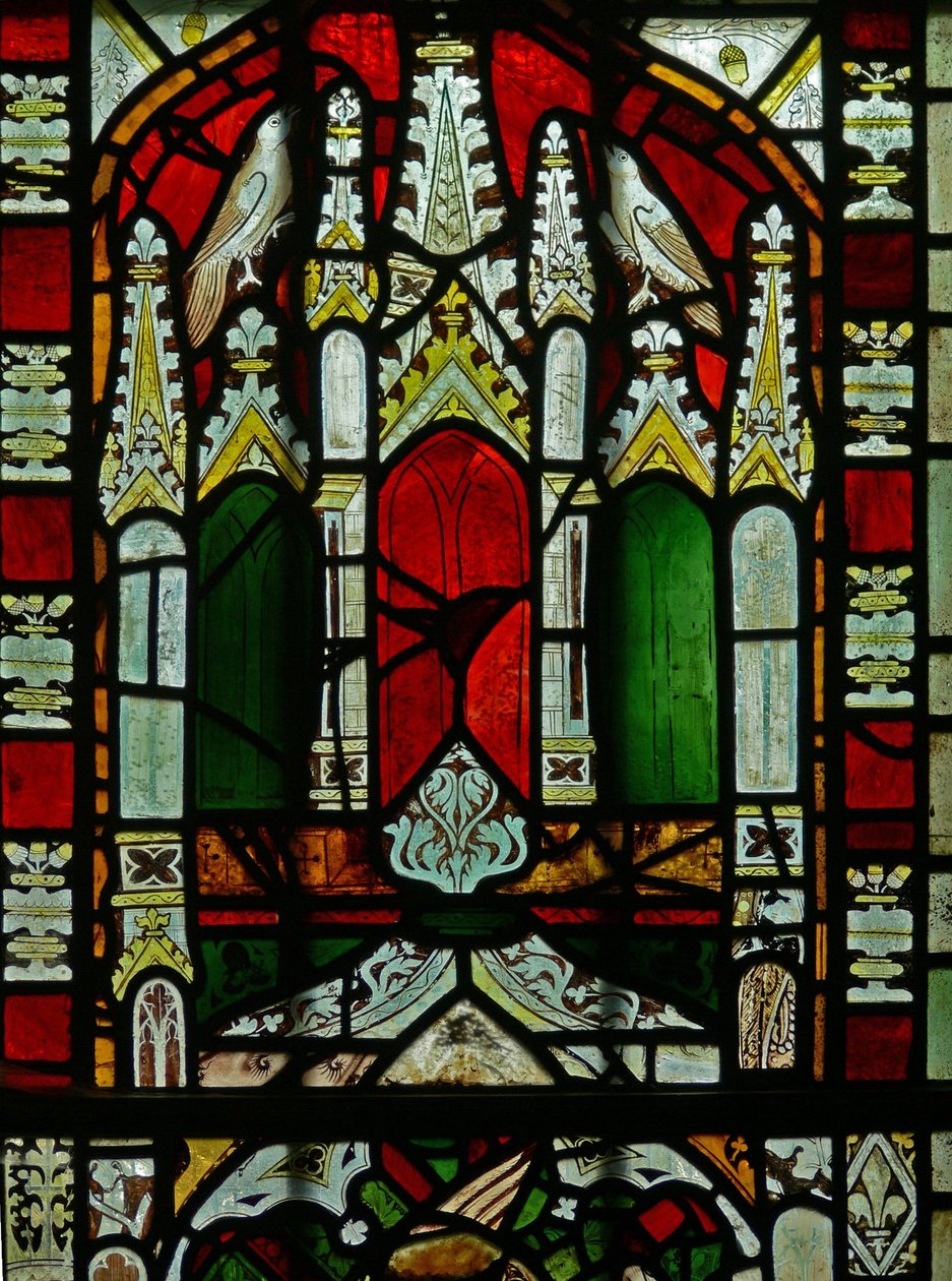 The East window depicting a canopy with birds by English School
