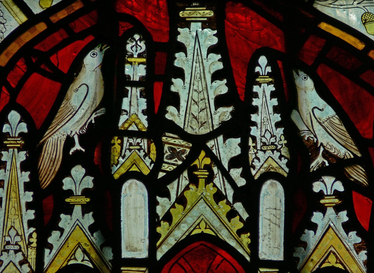 The East window depicting a canopy with birds by English School