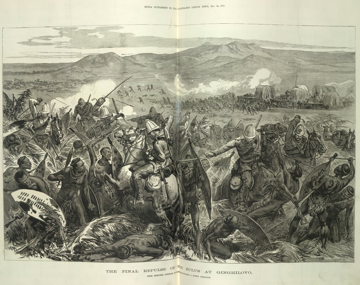 The Final Repulse of the Zulus at Ginghilovo, from sketches provided by Lieutenant-Colonel J. North Crealock. Illustration from 