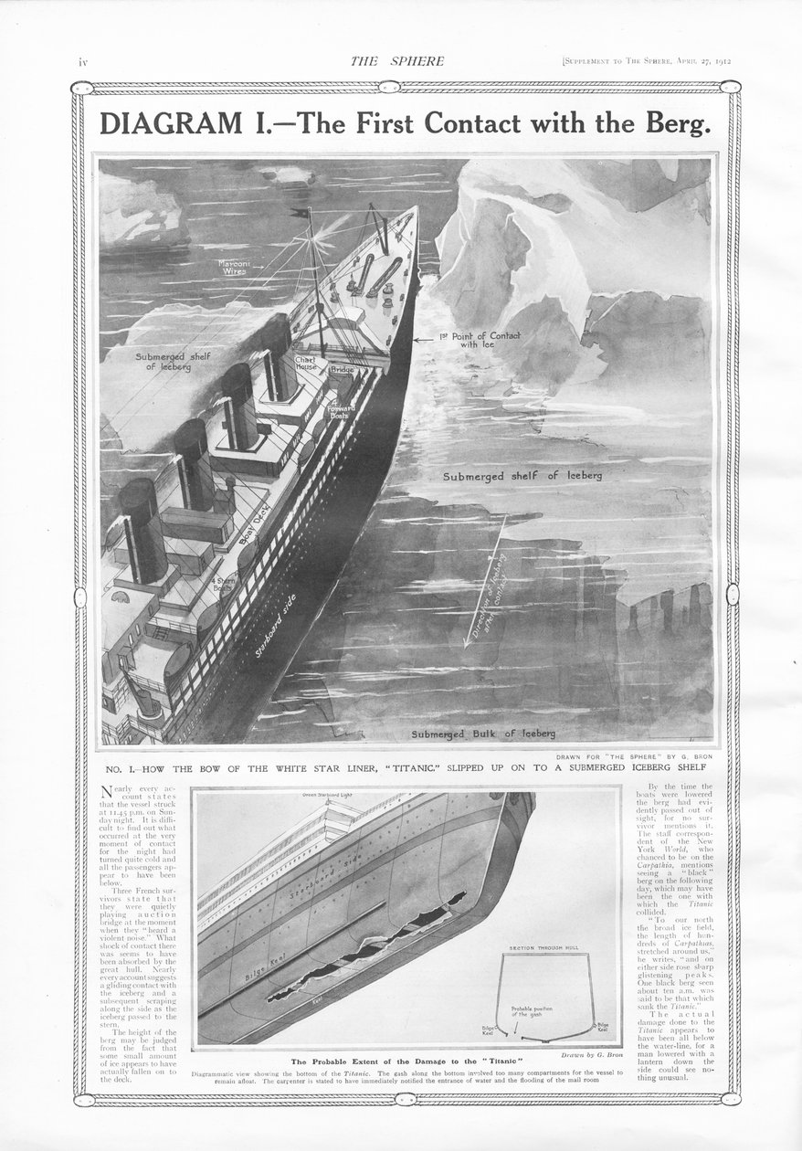 The First Contact with the Berg, from The Sphere, 27 April 1912 by English School