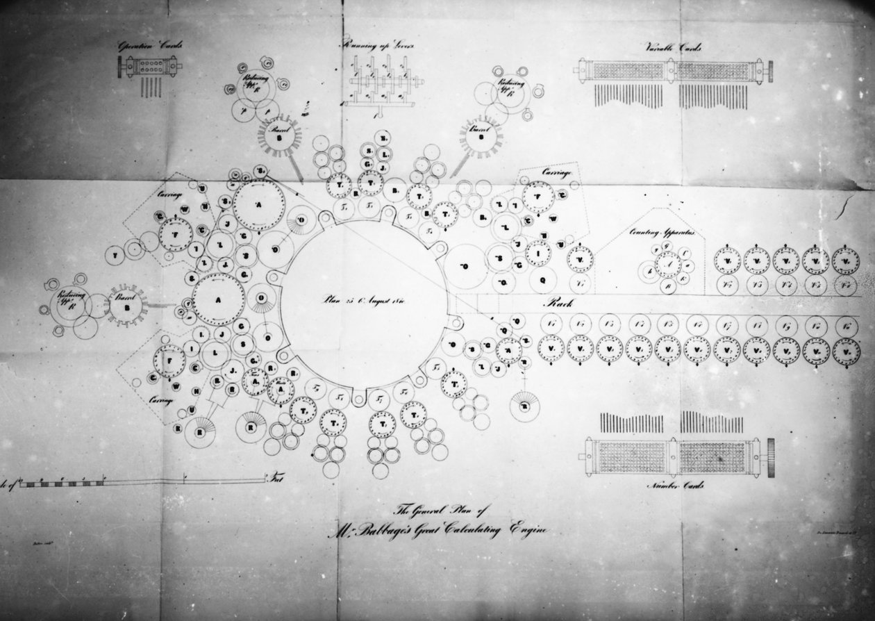The General Plan of Mr Babbages Great Calculating Engine, engraved by Bolton, printed by Lemercier Bernard & Co by English School