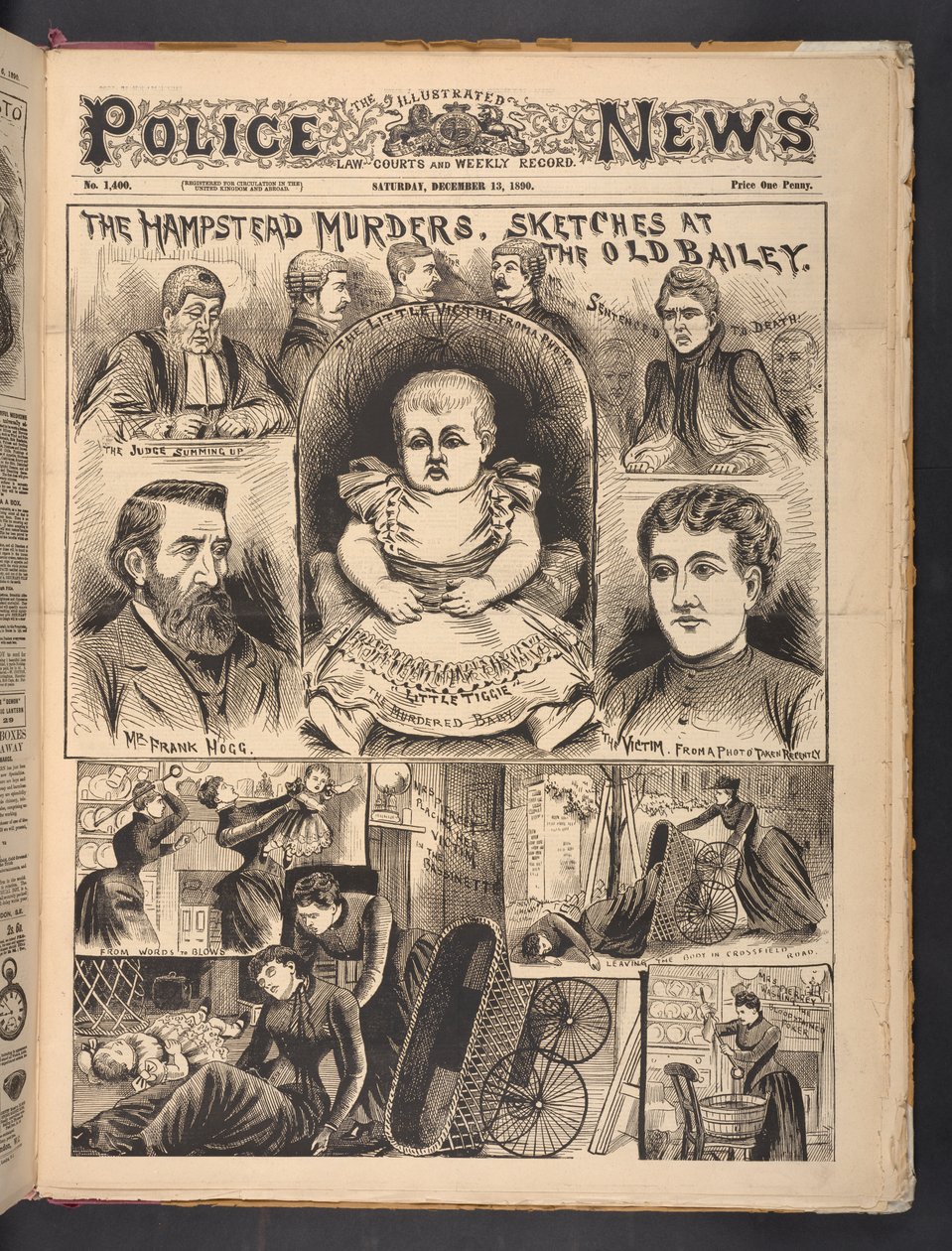 The Hampstead Murders, Sketches at The Old Bailey, from The Illustrated Police News, Saturday 13th December 1890 by English School