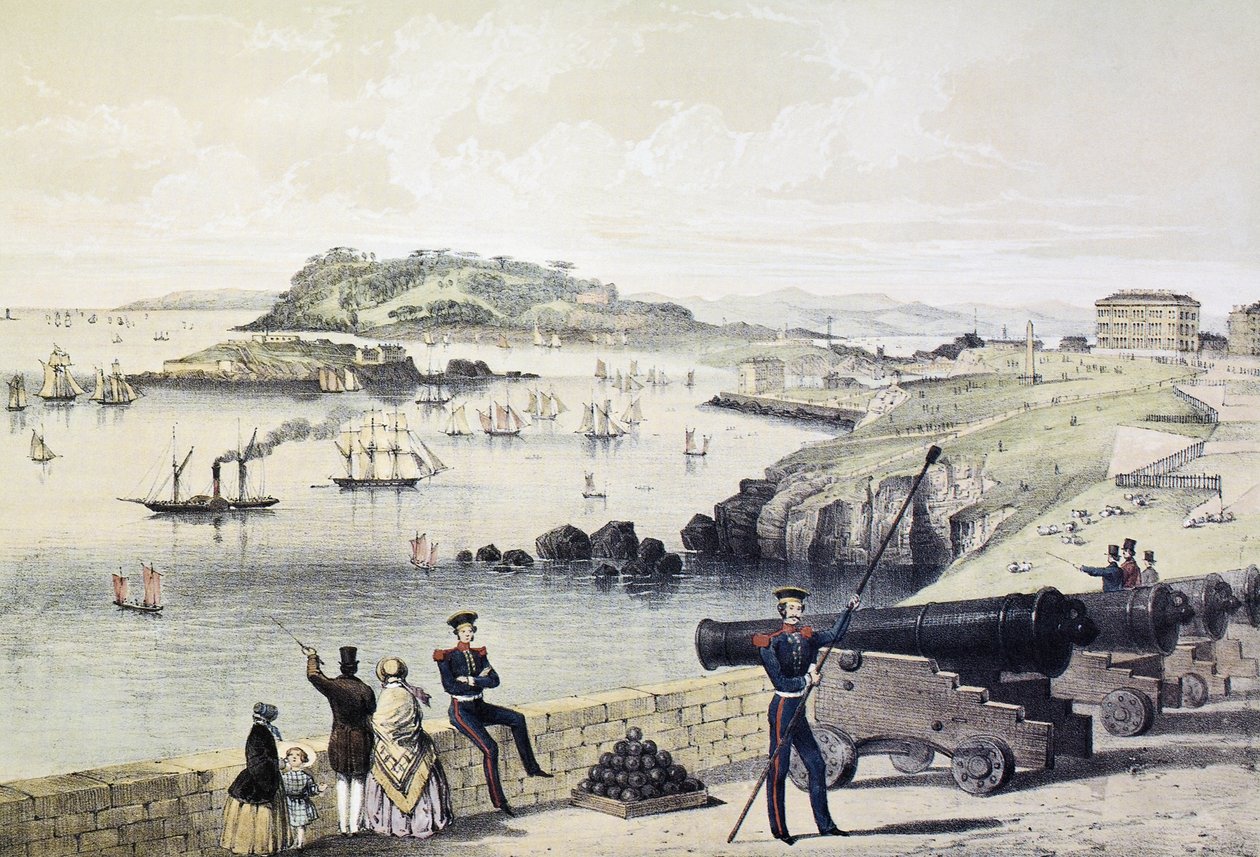 The Hoe, Drakes Island and Mt Edgecumbe from the Citadel, published by Newman and Co by English School