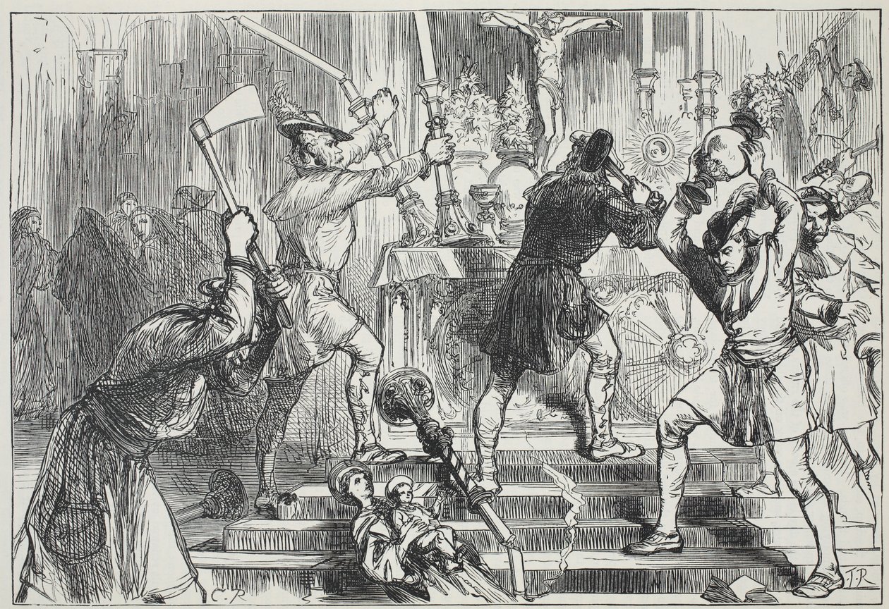 The Iconoclasts destroying the images and altar decorations of a Roman Catholic Church by English School