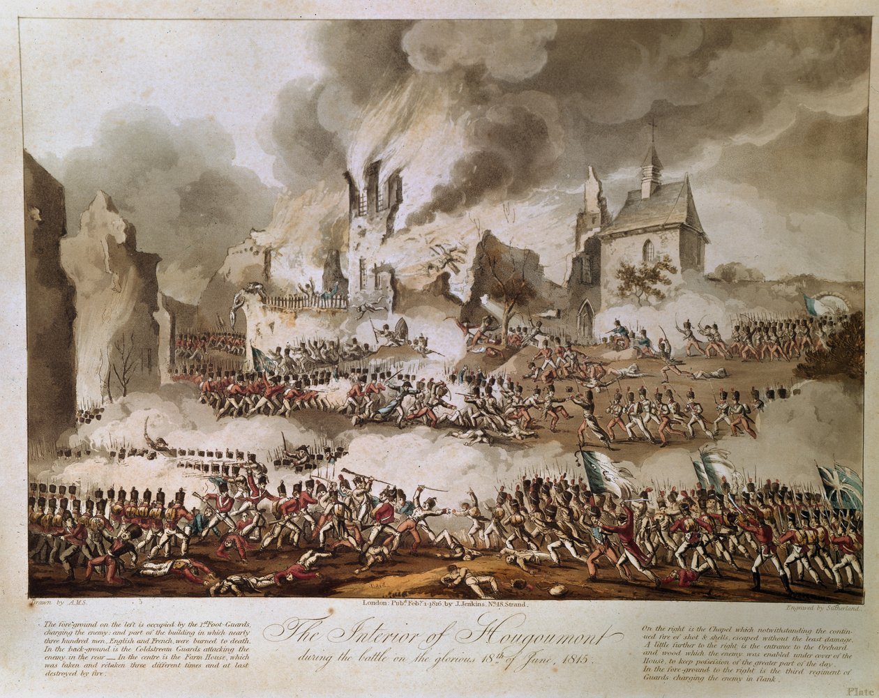 The Interior of Hougoumont during the Battle on the Glorious 18th June 1815, engraved by T. Sutherland, published 1816 by English School