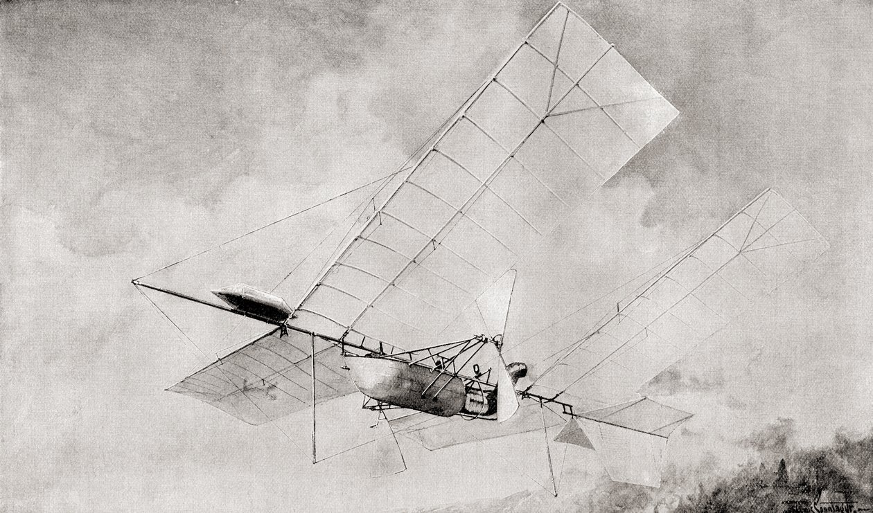 The Langley Aerodrome Flying Machine in Flight in the 19th Century. From The Strand Magazine Published 1897. by English School