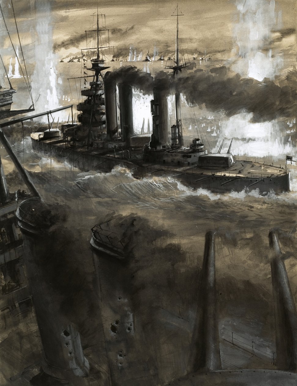The Lion Turns Towards the German Fleet During the Battle of Jutland by English School