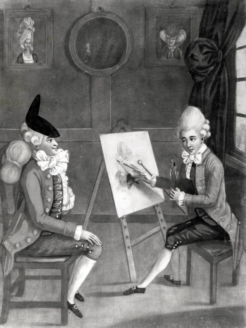 The Macaroni Painter, or Billy Dimple Fitting for His Picture, published by Bowles and Carver by English School