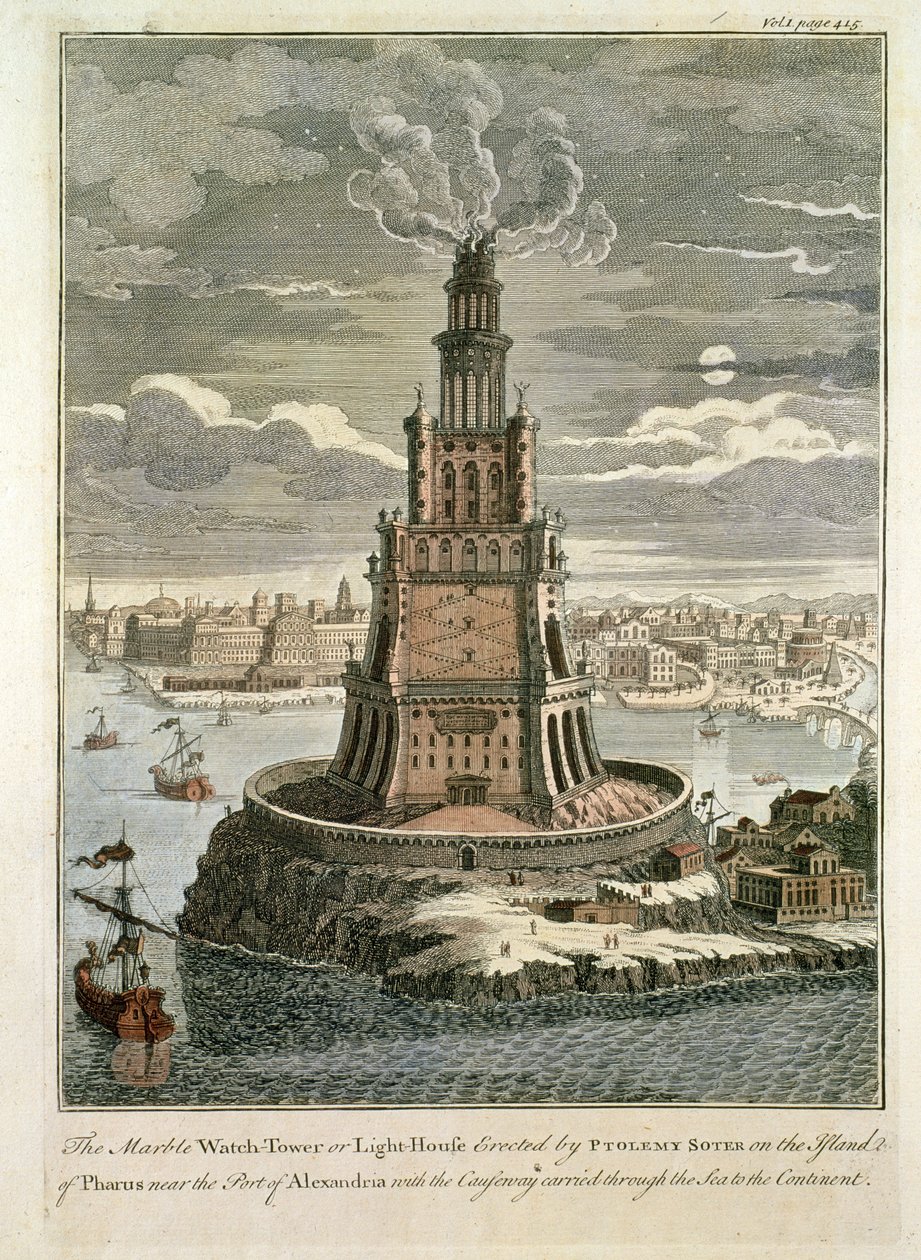 The Marble Watch Tower or Lighthouse Erected by Ptolemy Soter on the Island of Pharos, near the Port of Alexandria by English School