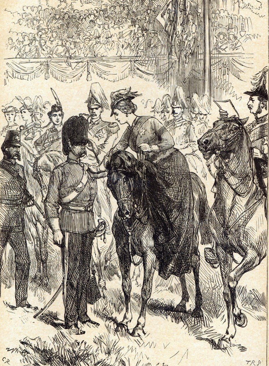 The Queen distributing Victoria Crosses in Hyde Park by English School
