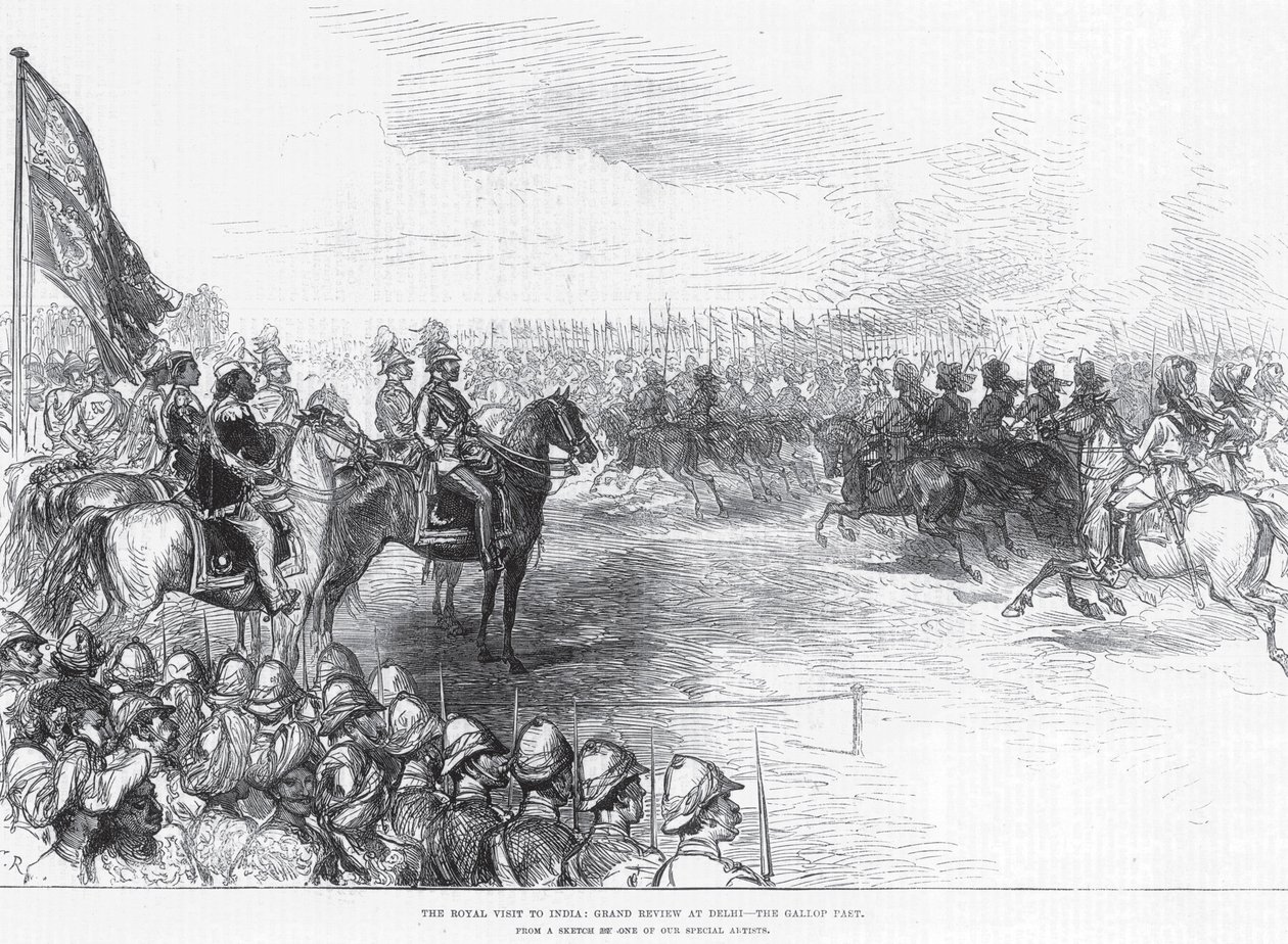 The Royal Visit to India: Grand Review at Delhi, the Gallop Past by English School