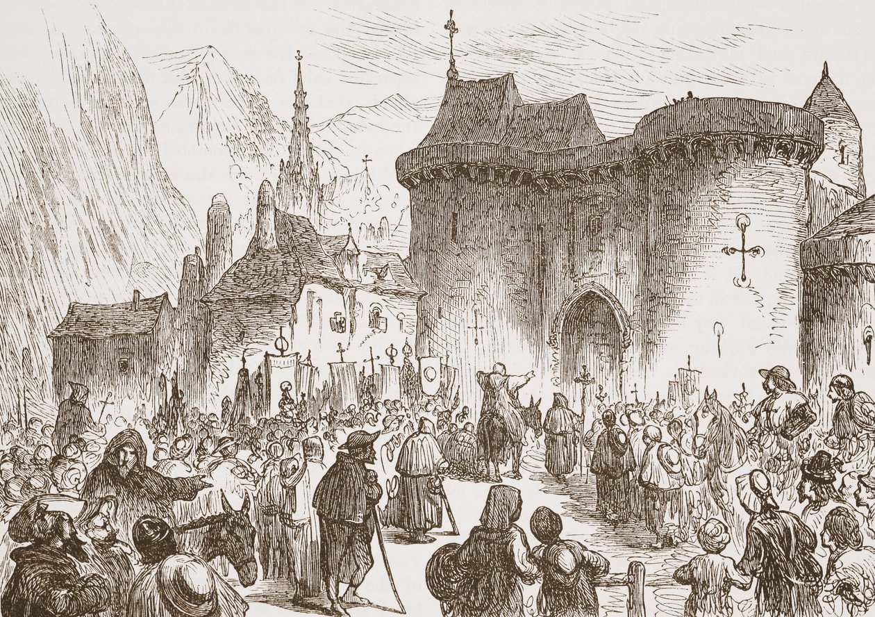 The Sham Pilgrims at the Gate of Geneva by English School