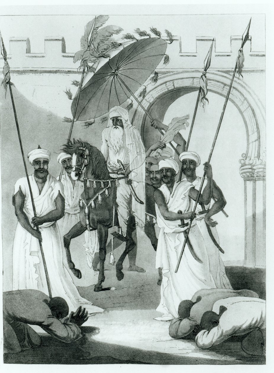 The Sultan of Morocco Coming Out to Give Audience, from Travels Through France and Spain to Morocco by Maurice Keatinge, Published 1817 by English School
