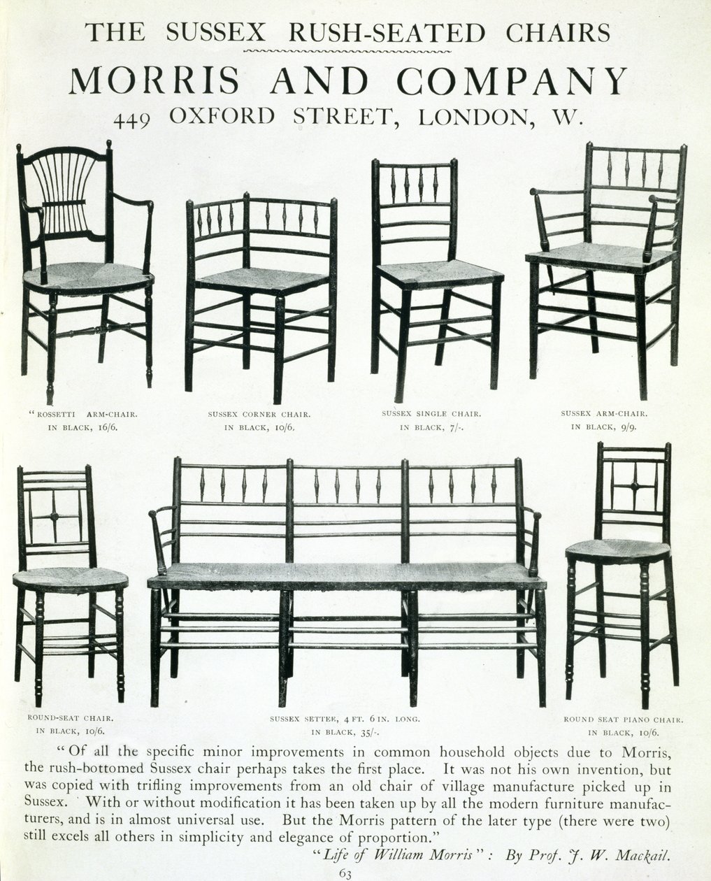 The Sussex Rush-Seated Chairs, made by Morris and Company by English School