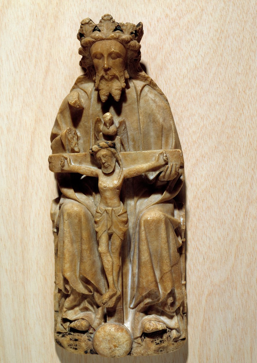 The Trinity God tempted his son Jesus on the cross. Sculpture in alabaster of the English School. 15th century Paris, National Museum of the Middle Ages, Thermes de Cluny by English School