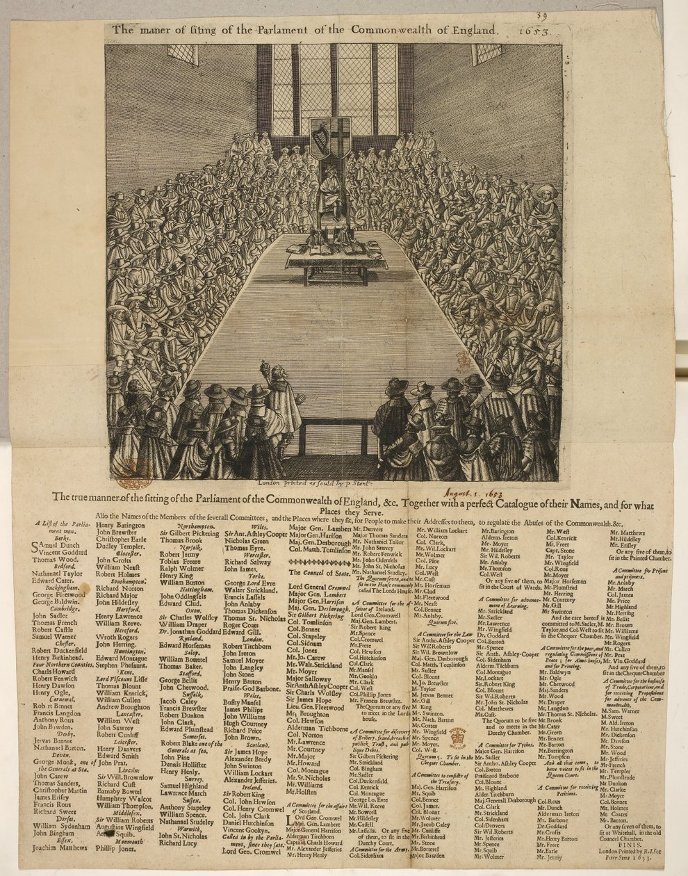 The True Manner of the Sitting of the Parliament of the Commonwealth of England, &c. Together with a Perfect Catalogue of Their Names and for What Places They Serve by English School