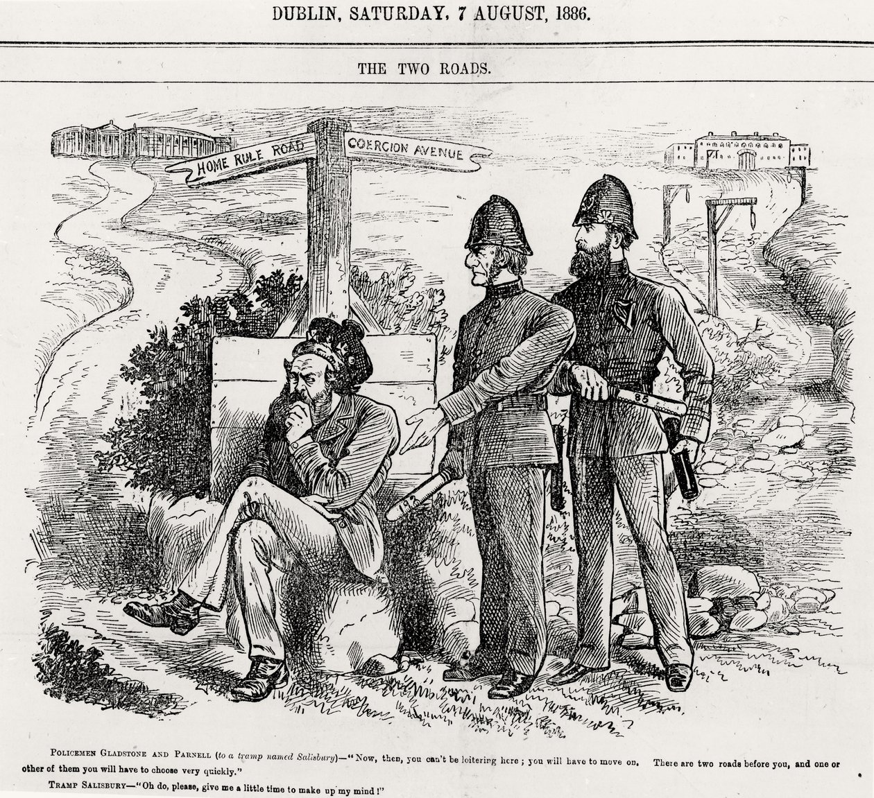 The Two Roads, illustration, pub. 7th August 1886 by English School