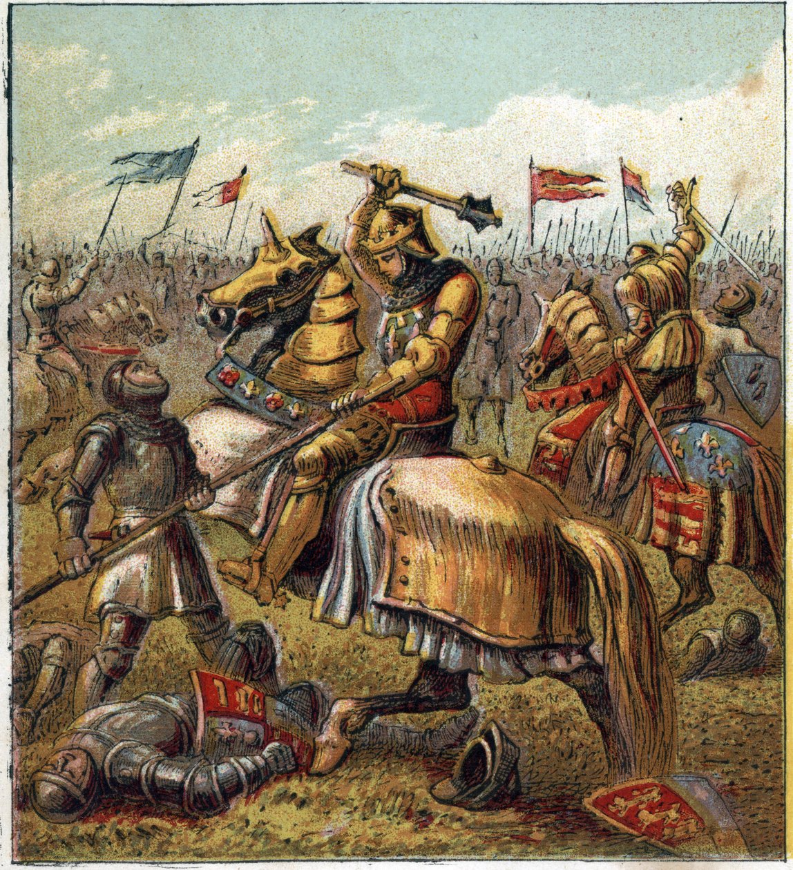The War of the Two Roses (1455-1485): Battle between the Royal House of York and the Royal Mason of Lancaster. Illustration of the English Civil War born by the division of the successors of King Edward III into two branches. by English School