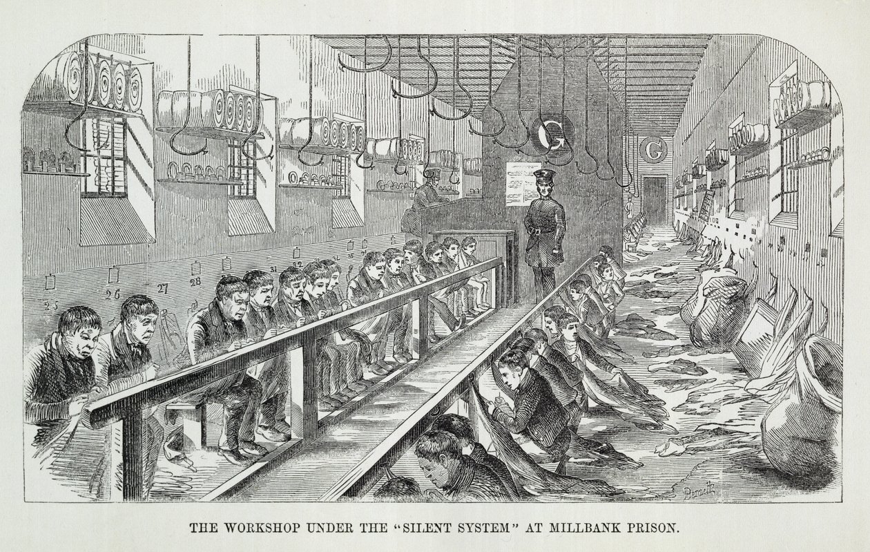 The Workshop under the Silent System at Millbank Prison, from The Criminal Prisons of London and Scenes of Prison Life by Henry Mayhew and John Binny, 1862 by English School
