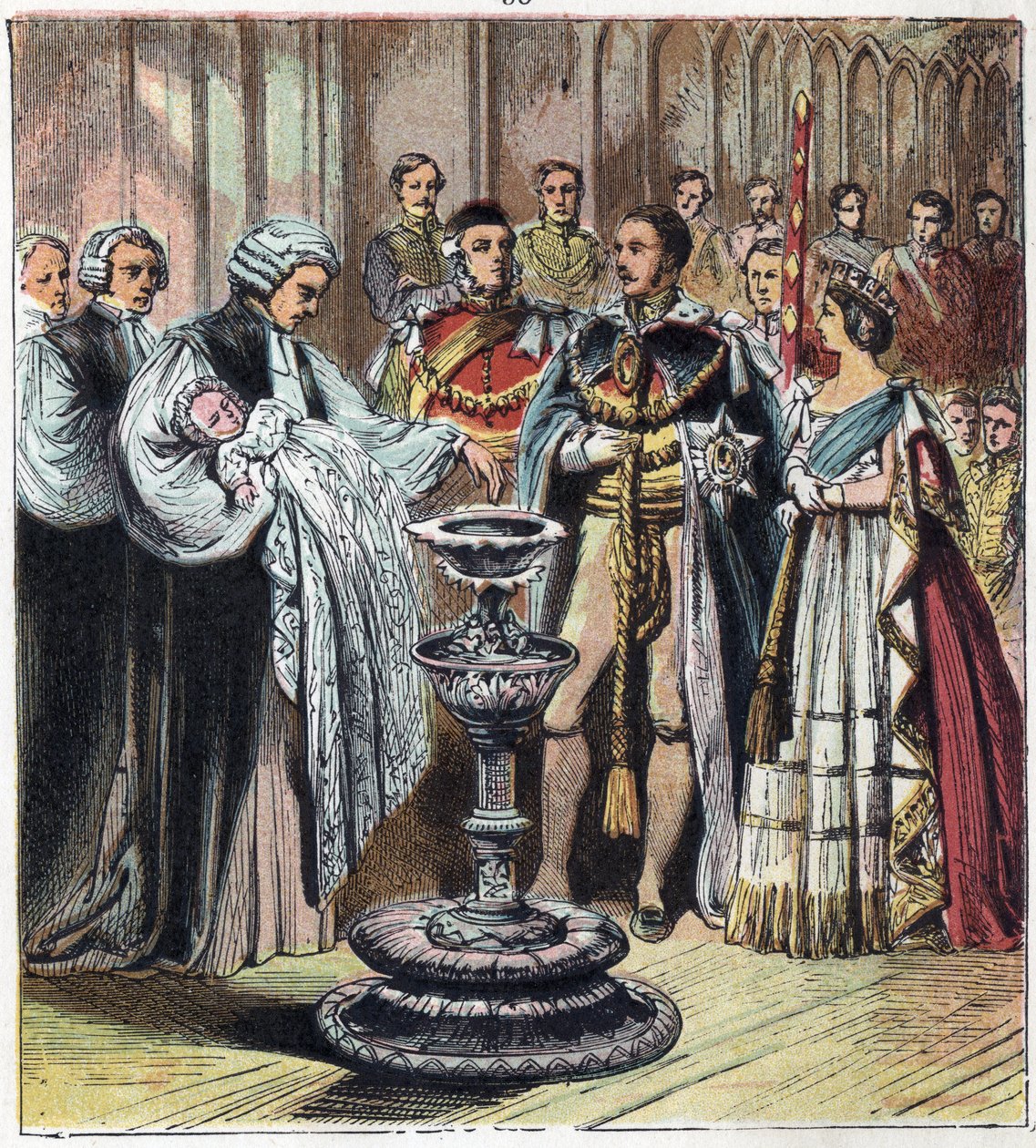 The Baptism of the Prince of Wales, Who Became King Edward VII (1841-1910), in the Presence of His Parents, Queen Victoria I (1819-1901) and Prince Albert of Saxony Cobourg Gotha by English School