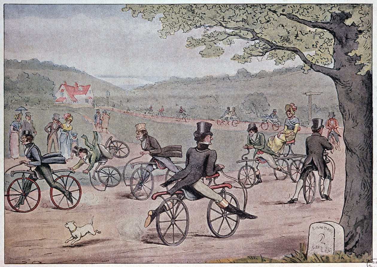 The bicycle in 1819 - from an English print of the time by English School