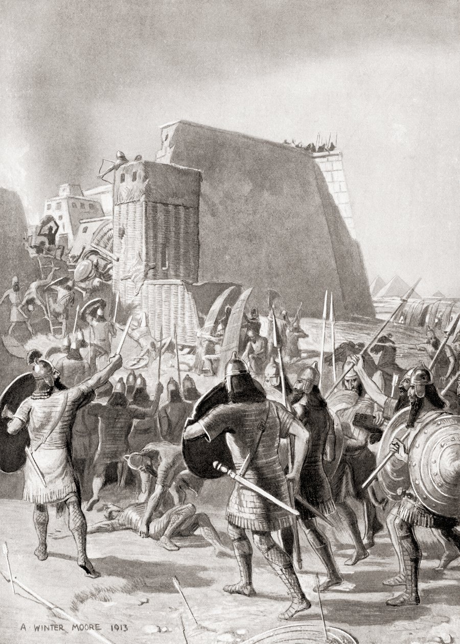 The capture of Memphis, Egypt by the Assyrian king Esarhaddon, 671 BC, from Hutchinson