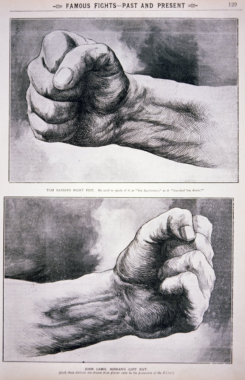 The clenched fists of Tom Sayers and John Heenan by English School