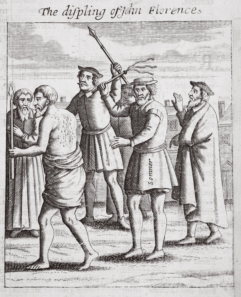 The displing of John Florence, illustration from Acts and Monuments by John Foxe, ninth edition, pub. 1684 by English School