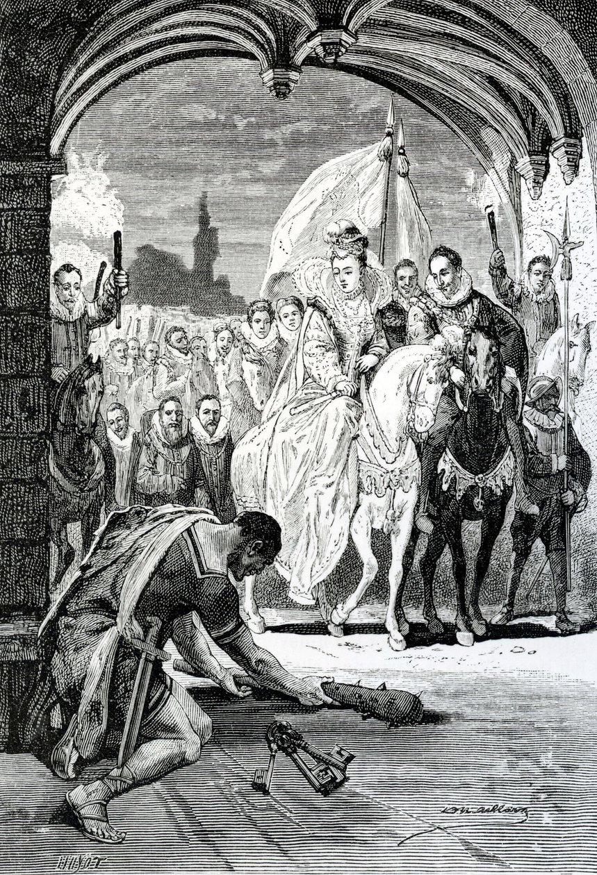The entrance of Queen Elizabeth at Kenilworth Castle by English School