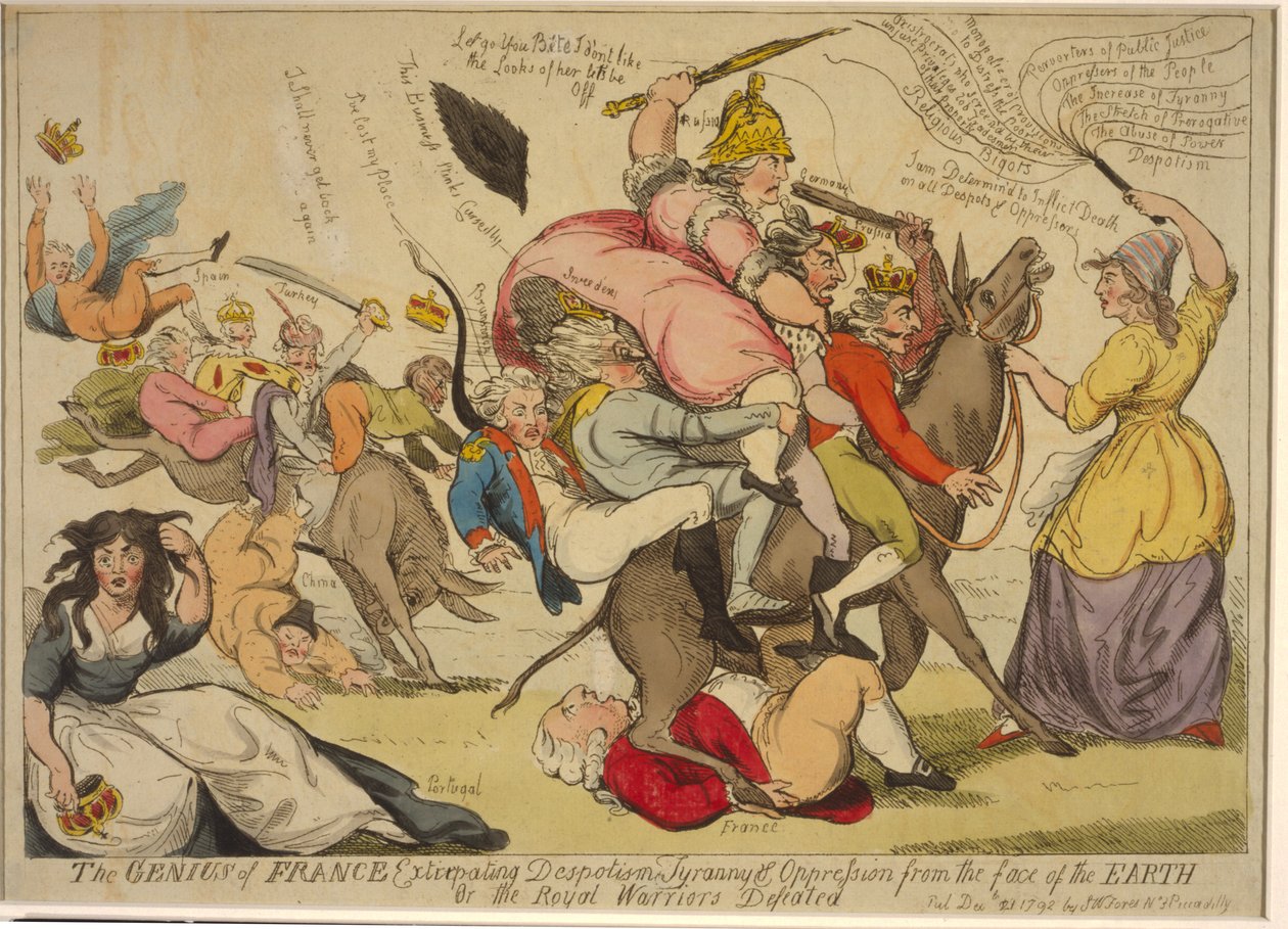 The genius of France extirpating despotism, tyranny and oppression from the face of the earth, Or the royal warriors defeated, 1792 by English School