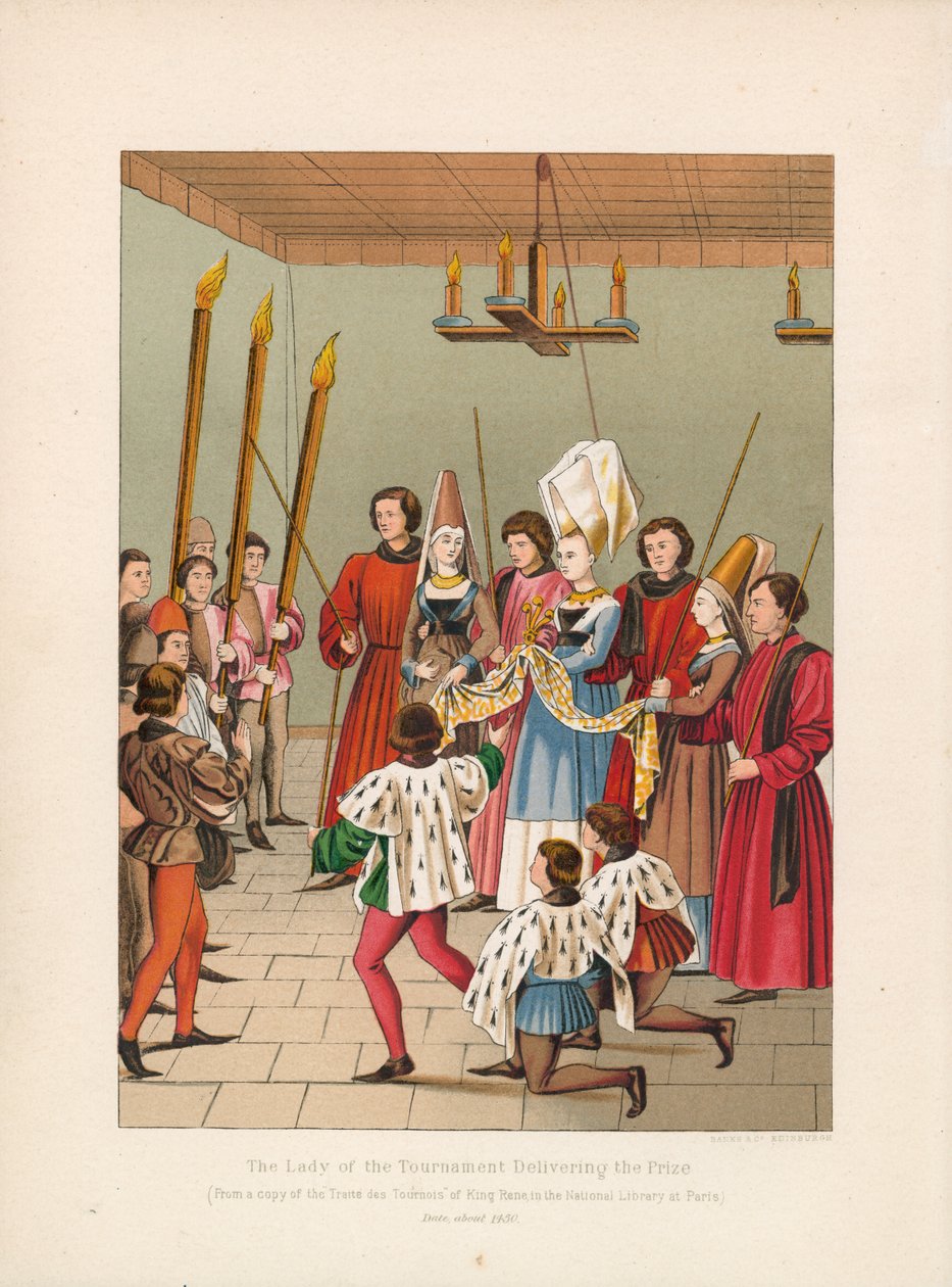 The Lady of the Tournament Delivering the Prize by English School