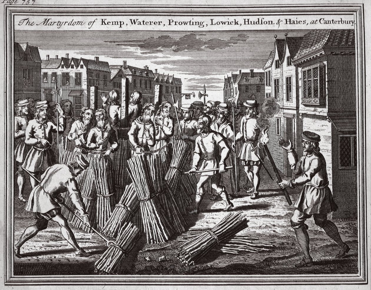 The Martyrdom of Kemp, Waterer, Prowting, Lowick, Hudson, and Haies at Canterbury, Illustration from 