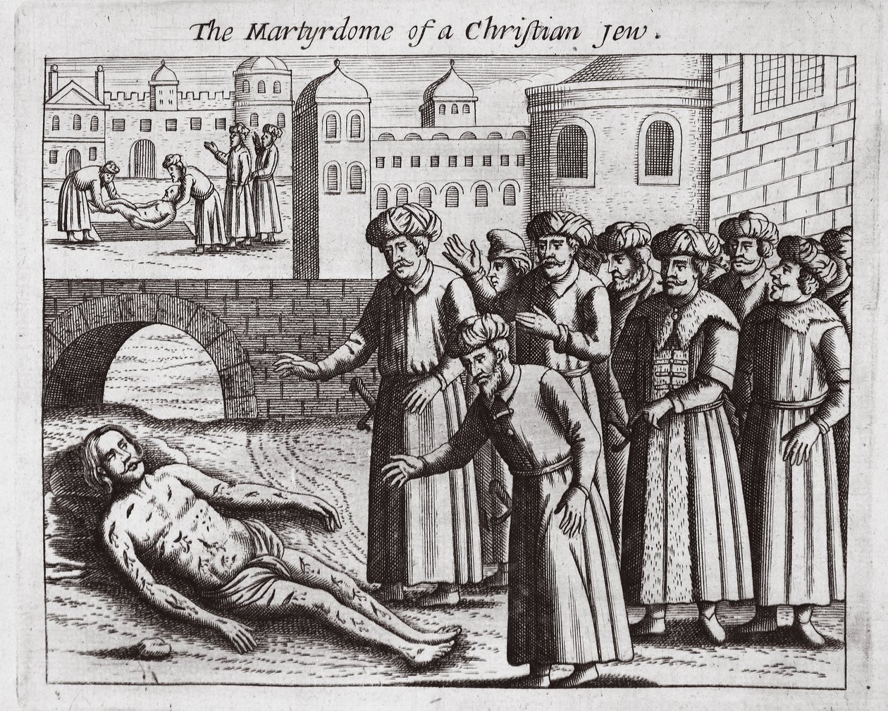The martyrdom of a Christian Jew, illustration from Acts and Monuments by John Foxe, ninth edition, published 1684 by English School