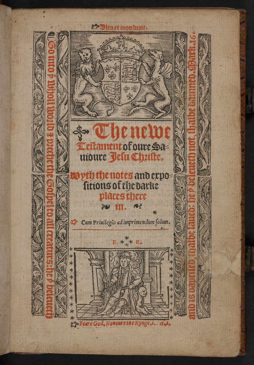 The Title Page of The New Testament of Our Savior Jesus Christ. With the Notes and Expositions of the Dark Places Therein by English School