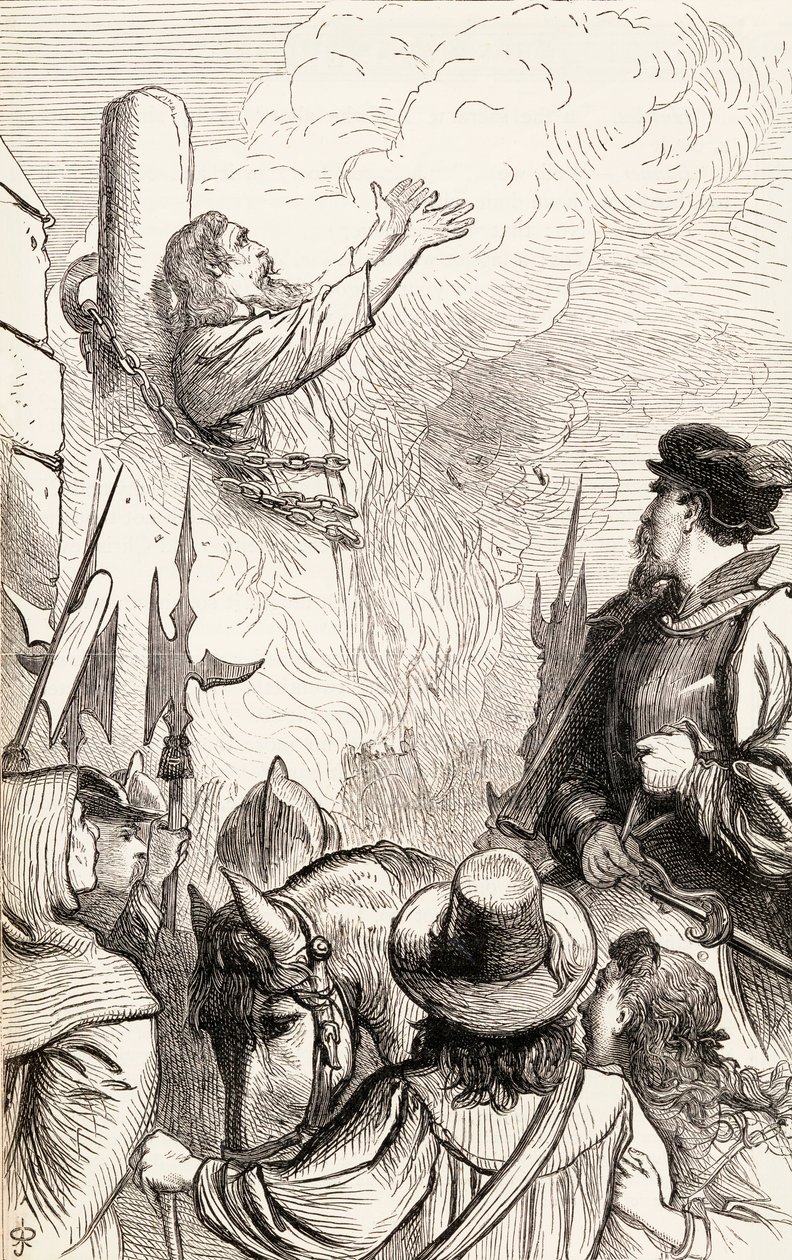 Thomas Hawkes burned at the stake during the Marian Persecutions, c.1865 by English School