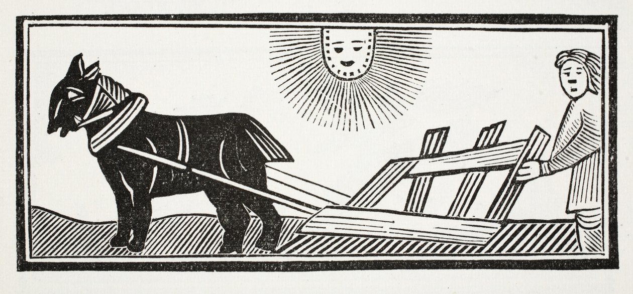 Tis a Plough which breaks up the bowels of the Earth for the sowing of Corn (illustration) by English School