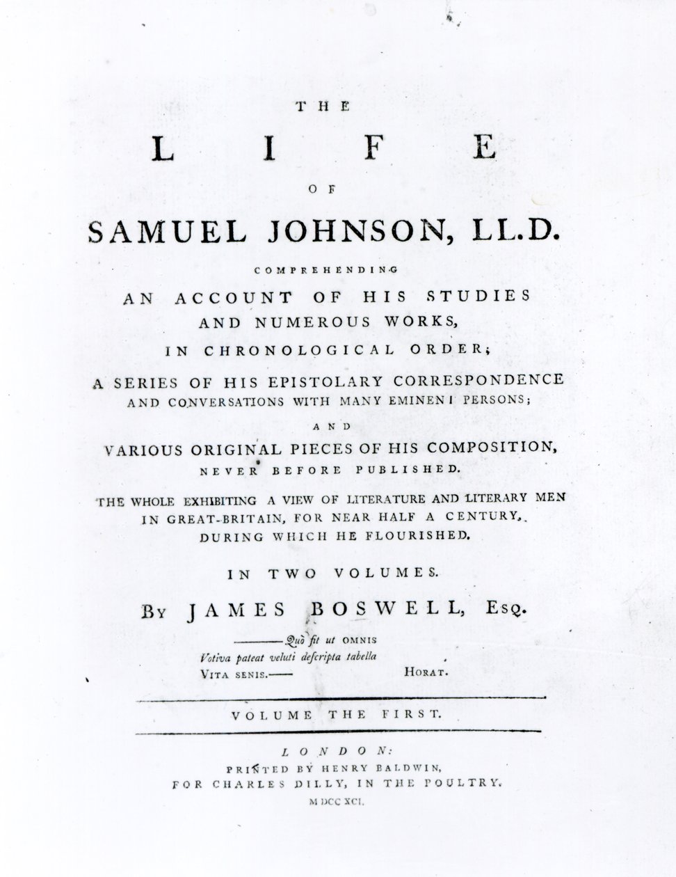 Title page, from The Life of Samuel Johnson by James Boswell by English School