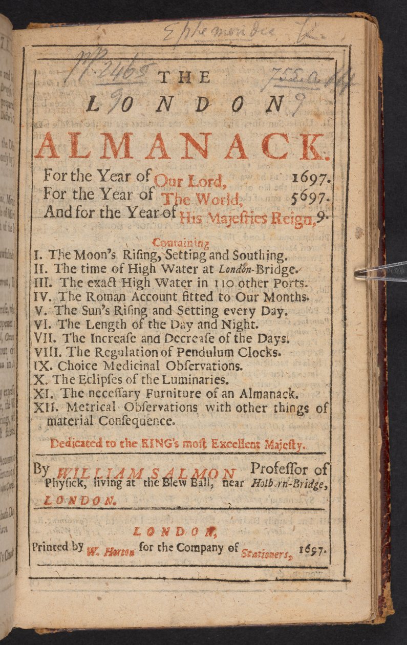 Title Page of The London Almanack by William Salmon by English School