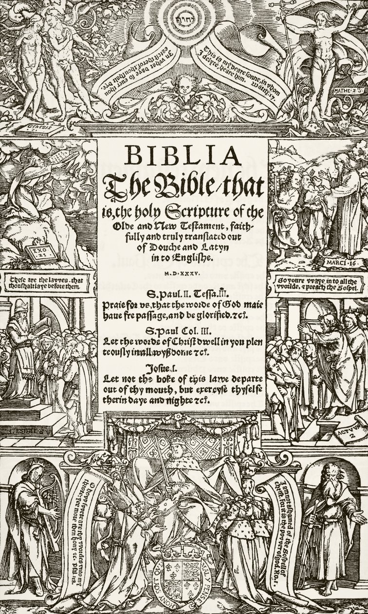 Title page of the Coverdale Bible, printed in 1535 by English School