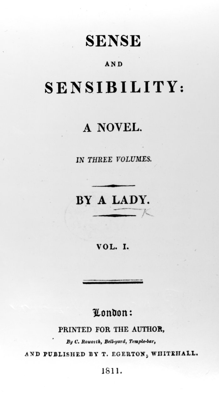 Title page to Sense and Sensibility by Jane Austen, first edition, 1811 by English School