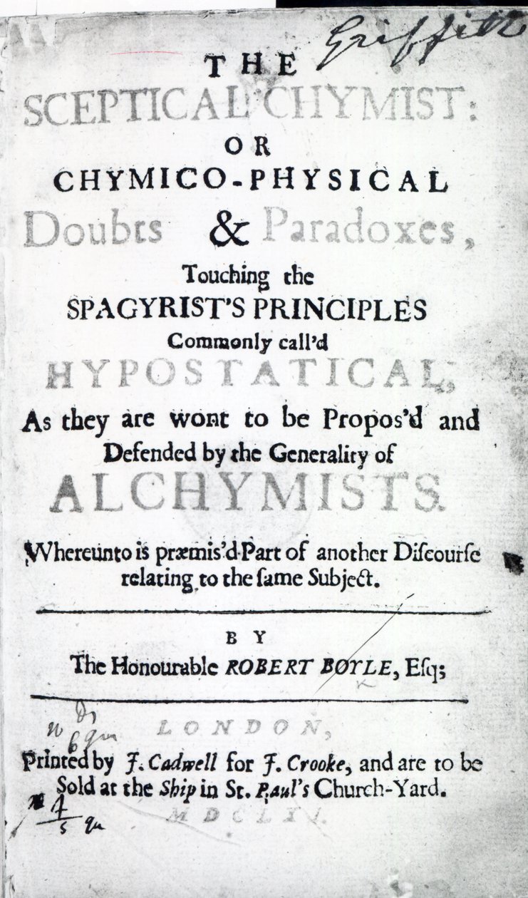 Title page to The Sceptical Chymist by Robert Boyle, 1661 by English School