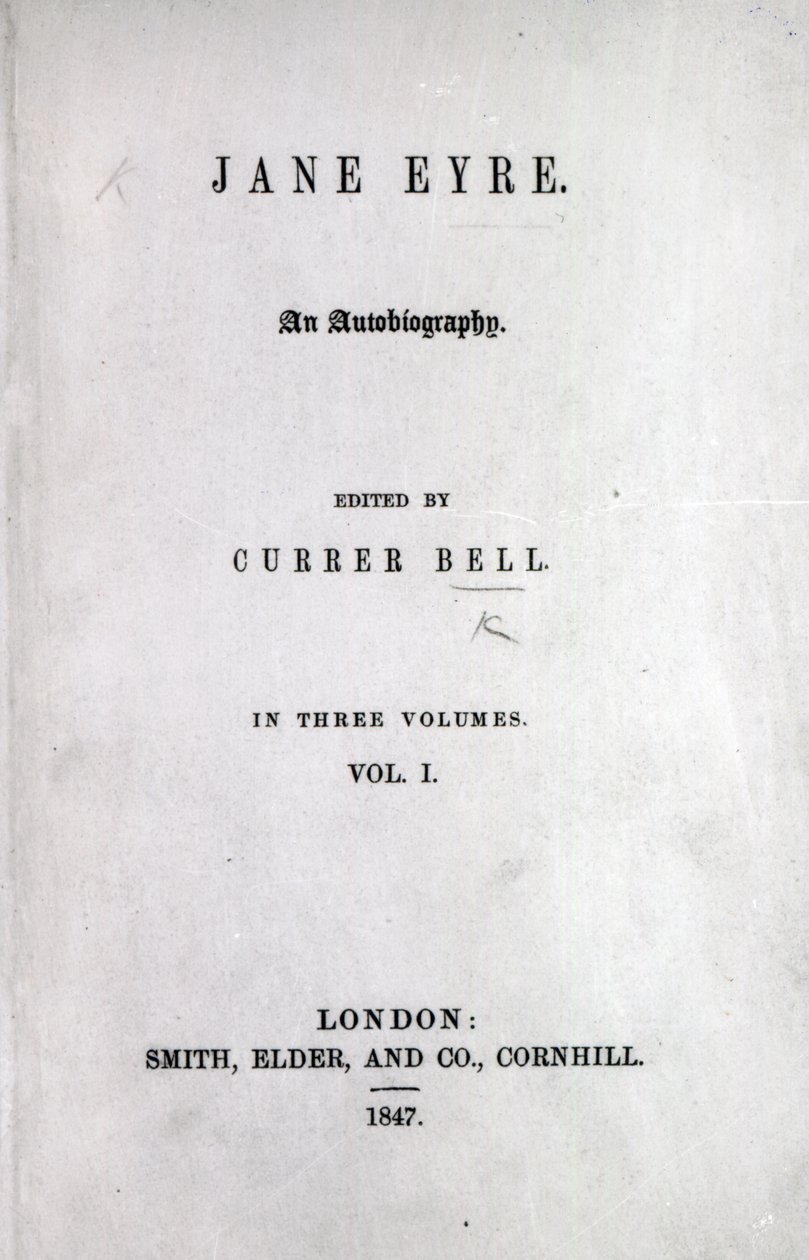 Title page to the first edition of Jane Eyre by Charlotte Bronte, 1847 by English School