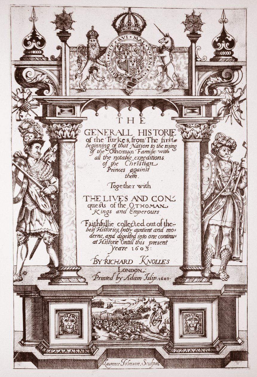 Titlepage, Knolles Generall Historie of the Turks, pub. by Adam Islip, 1603 by English School